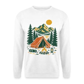 Bergsee Camping Szene - Unisex Pullover - Weiß - Vorne - Alina (178cm) & Michal (187cm)