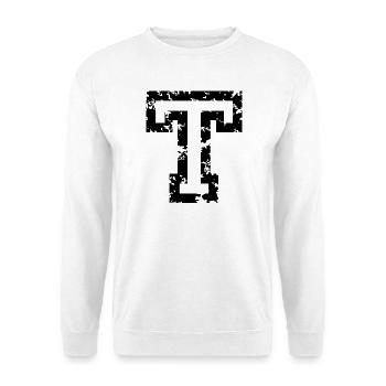 Buchstabe T (Used Look) zweifarbig Schwarz/Weiß - Unisex Pullover - Weiß - Vorne