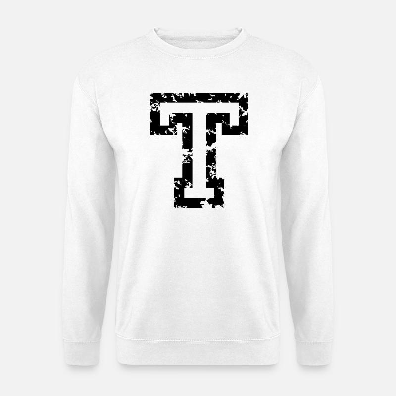 Buchstabe T (Used Look) zweifarbig Schwarz/Weiß - Unisex Pullover - Weiß