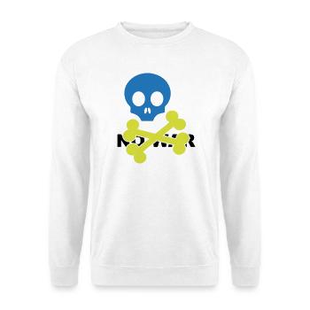 Neonblauer Totenkopf und gekreuzte Knochen - Unisex Pullover - Weiß - Vorne - Alina (178cm) & Michal (187cm)