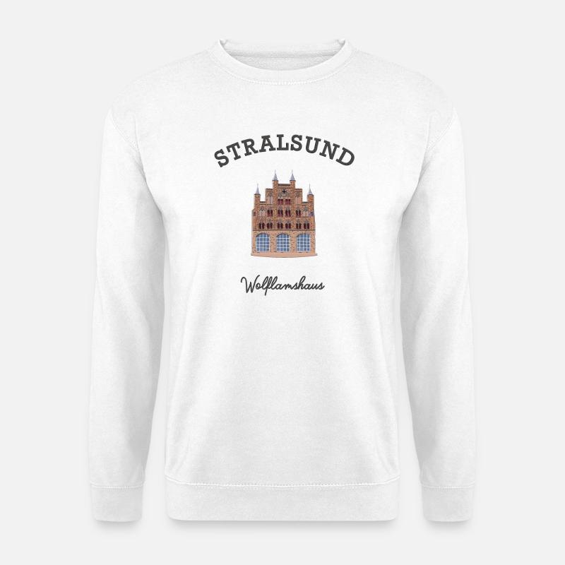 Ostsee, Stralsund, Wolflamshaus, Zeichnung - Unisex Pullover - Weiß