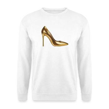 Goldenes Highheel-Print - Unisex Pullover - Weiß - Vorne - Alina (178cm) & Michal (187cm)