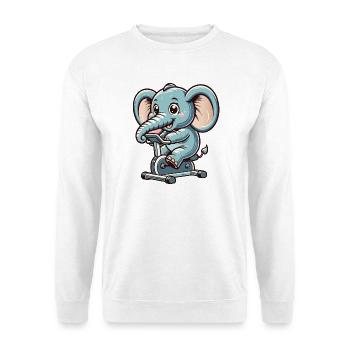 blauer Cartoon-Elefant auf einem Ergometer - Unisex Pullover - Weiß - Vorne