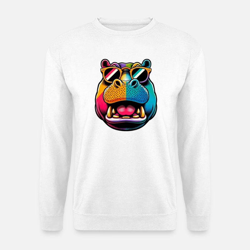 Nilpferd mit Sonnenbrille - Unisex Pullover - Weiß