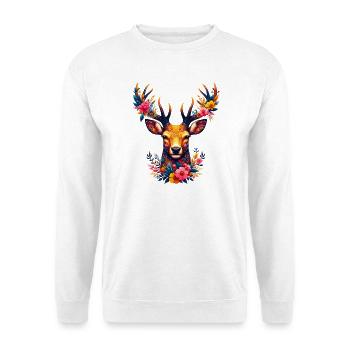 Cerf décoré de fleurs - Sweat-shirt Unisexe - blanc - Devant