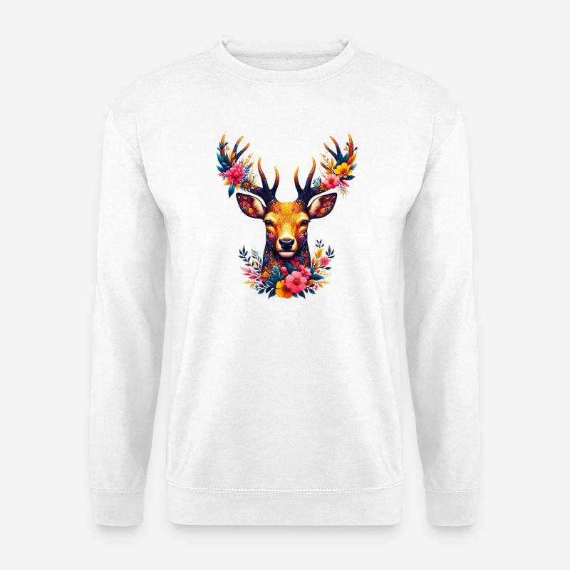 Hirsch mit Blumen geschmückt - Unisex Pullover - Weiß