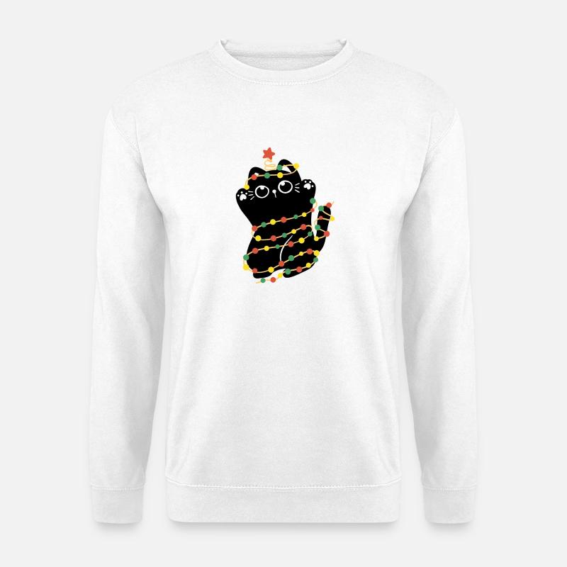 Weihnachtsbeleuchtung Katze - Unisex Pullover - Weiß