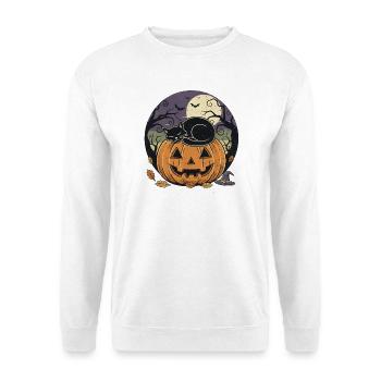 Schwarze Katze schläft auf Jack-o Laterne | Halloween - Unisex Pullover - Weiß - Vorne