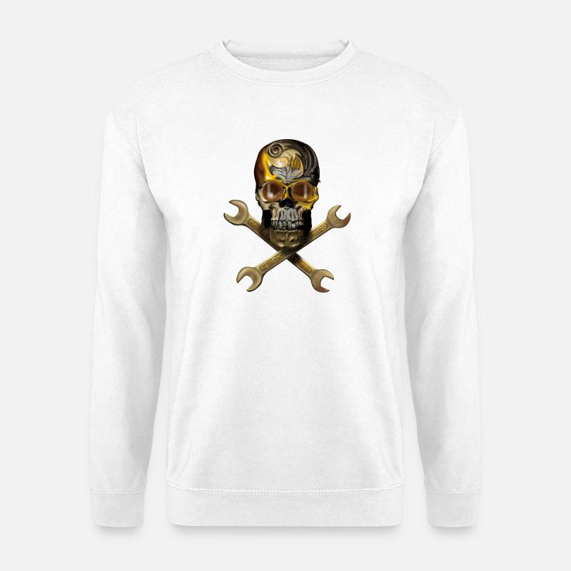 Steampunk Schädel mit Werkzeugen - Unisex Pullover - Weiß