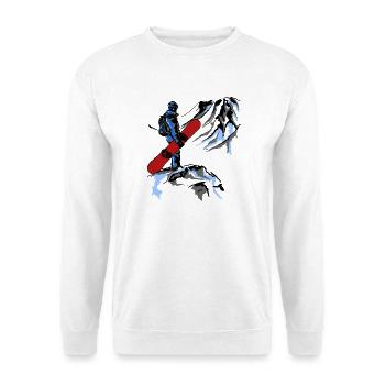 Snowboarder avec planche rouge – art du contraste - Sweat-shirt Unisexe - blanc - Devant