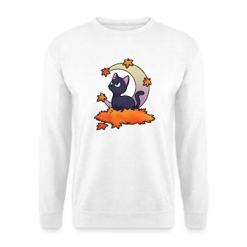Schwarze Katze unter Herbstmond - Unisex Pullover - Weiß - Vorne