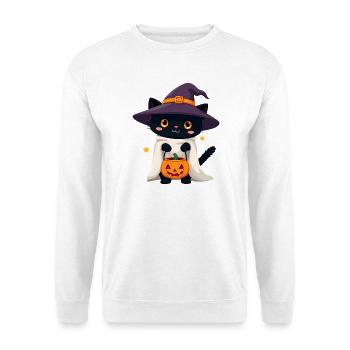 Halloween Katze mit Halloween Kürbis - Unisex Pullover - Weiß - Vorne