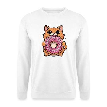 Niedliche Katze mit Donut Kawaii Cartoon Snack  - Unisex Pullover - Weiß - Vorne
