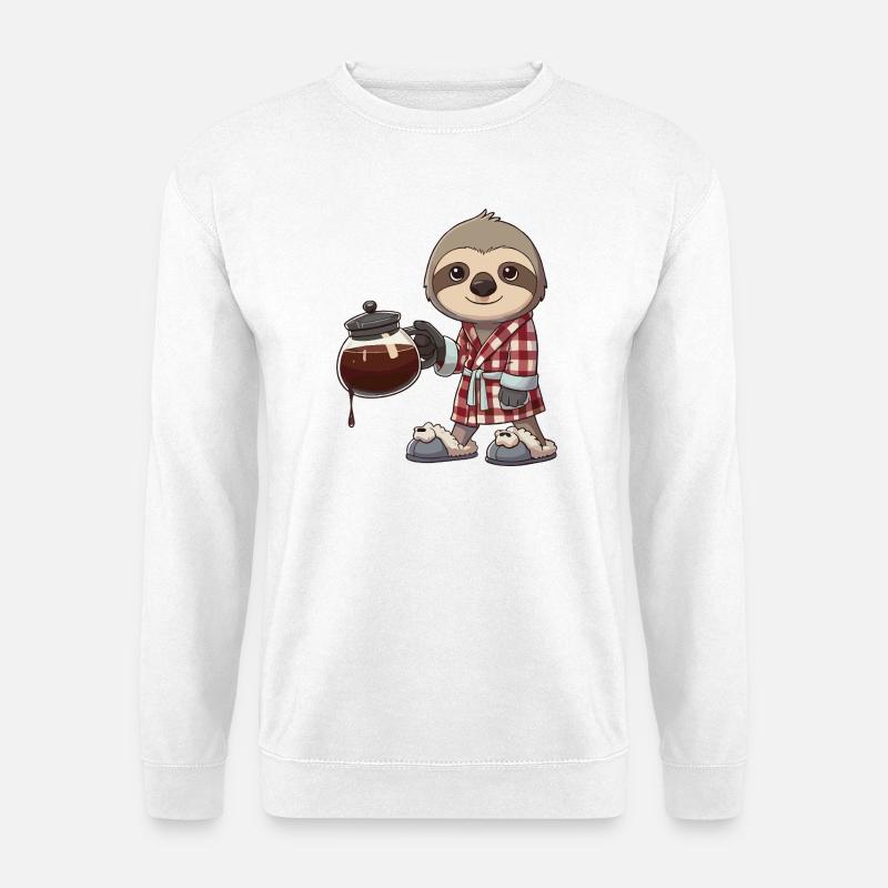 Lustiger Faultier-Kaffeeliebhaber Morgenbrüh - Unisex Pullover - Weiß