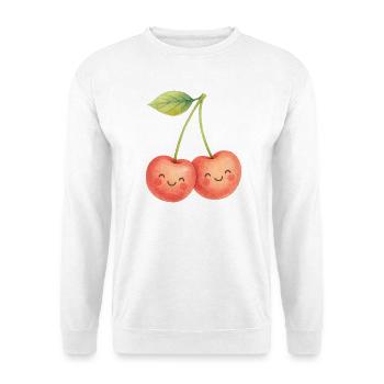 Kuschelige Kirschpärchen Kirsche Obst Sommer Liebe - Unisex Pullover - Weiß - Vorne - Alina (178cm) & Michal (187cm)
