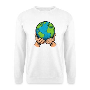 Hände halten Erde – Globale Fürsorge - Unisex Pullover - Weiß - Vorne