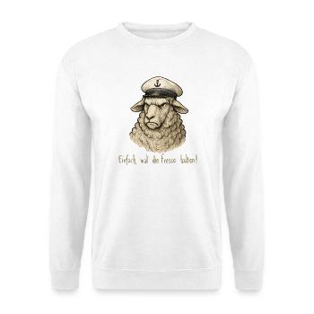 Matrose Schaf – Fresse Halten - Unisex Pullover - Weiß - Vorne - Alina (178cm) & Michal (187cm)