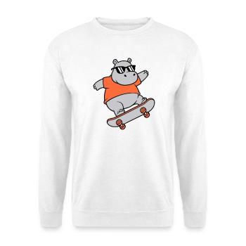 Cooles Nilpferd Skater Skateboard Vektor - Unisex Pullover - Weiß - Vorne