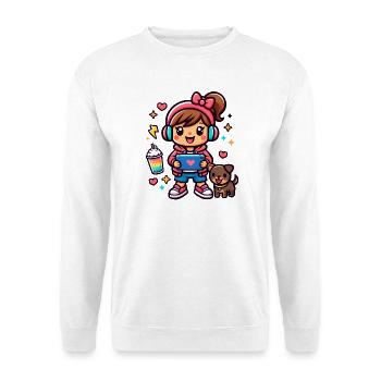Aesthetic Gamer Girl with a surf tablet and a Pup - Unisex Sweatshirt - white - Front