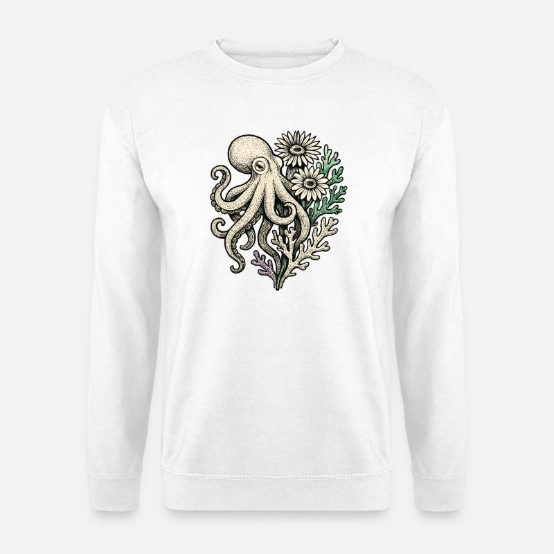Oktopus mit Korallenblüten - Unisex Pullover - Weiß