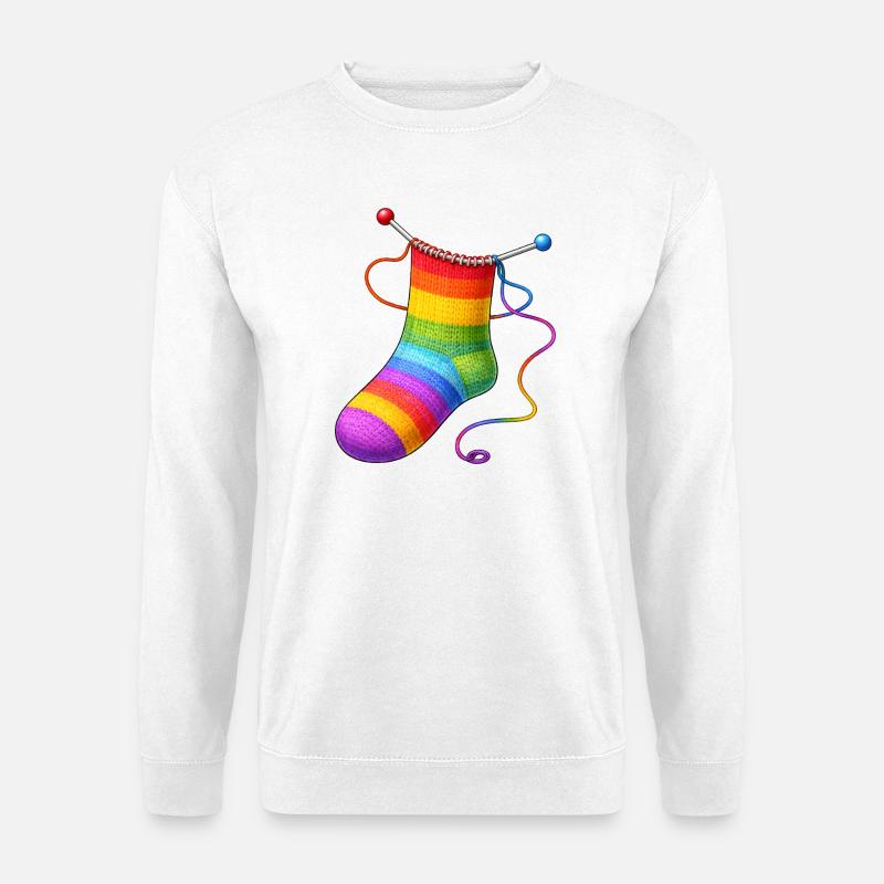 Gestrickte Regenbogen Socke Illustration  - Unisex Pullover - Weiß