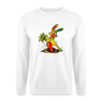 Cartoon Hase mit Karotte Lustiges Osterdesign - Unisex Pullover - Weiß - Vorne
