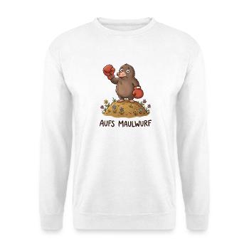 Aufs Maulwurf – Lustiges Boxer Wortspiel - Unisex Pullover - Weiß - Vorne