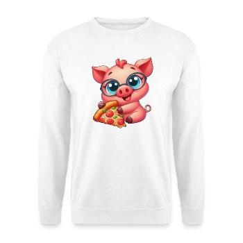 Nerdschwein Cartoon Pizza Pizzaliebhaber - Unisex Pullover - Weiß - Vorne