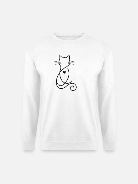 Heart Art Line Minimalistisches Katzen-T-Shirt - Unisex Pullover - Weiß