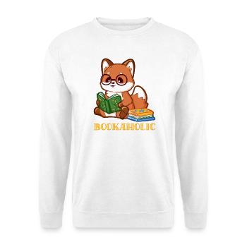 Cartoon Fuchs mit Buch beim Lesen  - Unisex Pullover - Weiß - Vorne - Alina (178cm) & Michal (187cm)