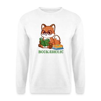 Niedlicher Fuchs mit Spruch und Lesebrille  - Unisex Pullover - Weiß - Vorne - Alina (178cm) & Michal (187cm)