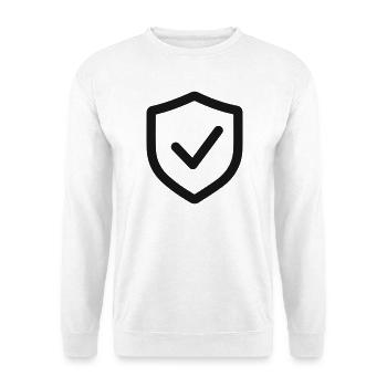 Secure Shield Check Line Symbol - Unisex Pullover - Weiß - Vorne - Alina (178cm) & Michal (187cm)