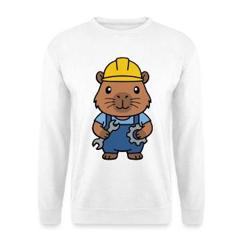 Niedlicher Capybara-Ingenieur-Maskottchen-Standardentzeichner - Unisex Pullover - Weiß - Vorne - Alina (178cm) & Michal (187cm)