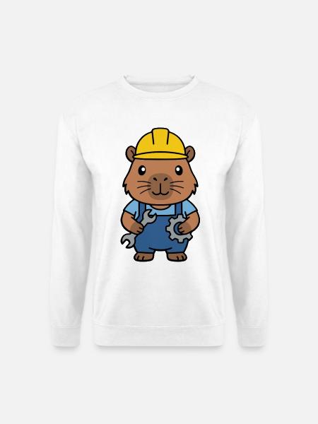 Niedlicher Capybara-Ingenieur-Maskottchen-Standardentzeichner - Unisex Pullover - Weiß