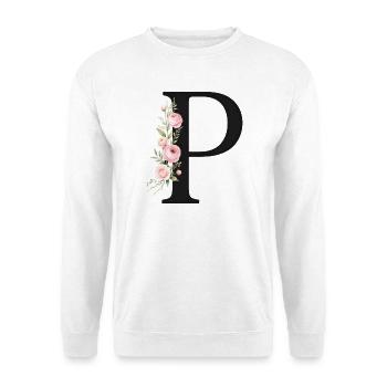 P Buchstabe Monogram Floral - Unisex Pullover - Weiß - Vorne - Alina (178cm) & Michal (187cm)