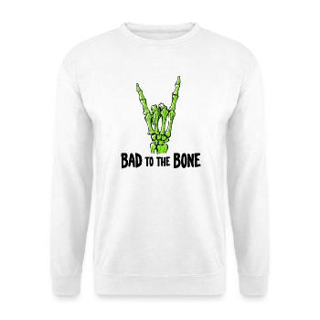 Bad to the Bone Skeleton Rock - Unisex Pullover - Weiß - Vorne - Alina (178cm) & Michal (187cm)