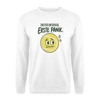 Erste Panik Zweiter Aufschlag Lustiger Tennisball - Unisex Pullover - Weiß - Vorne - Alina (178cm) & Michal (187cm)
