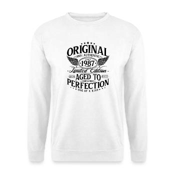 Original 1987 Jahrgang Geburtstag Retro Geschenk - Unisex Pullover - Weiß - Vorne - Alina (178cm) & Michal (187cm)