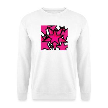 Kaleidoskopische Sternenexplosion Pink - Unisex Pullover - Weiß - Vorne - Alina (178cm) & Michal (187cm)