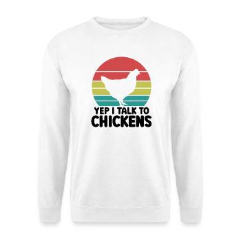 Huhn Spruch Humor Retro - Unisex Pullover - Weiß - Vorne - Alina (178cm) & Michal (187cm)
