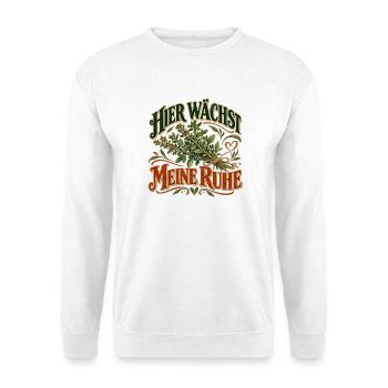 Hier wächst meine Ruhe Gärtner Pflanzen Geschenk - Unisex Pullover - Weiß - Vorne - Alina (178cm) & Michal (187cm)