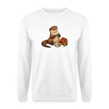 Otter fädelt einen Taschenanhänger - Unisex Pullover - Weiß - Vorne - Alina (178cm) & Michal (187cm)