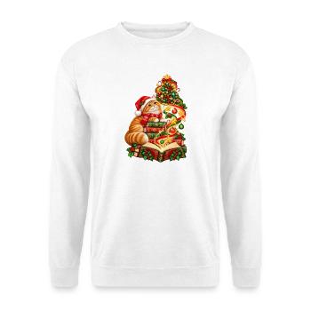 Weihnachtslesekatze und Bücher - Unisex Pullover - Weiß - Vorne - Alina (178cm) & Michal (187cm)