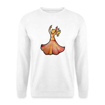 Aquarelltänzer im Ember-Kleid - Unisex Pullover - Weiß - Vorne - Alina (178cm) & Michal (187cm)