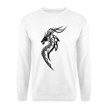 Fantasy Drache Line Art – Tribal Tattoo Stil - Unisex Pullover - Weiß - Vorne