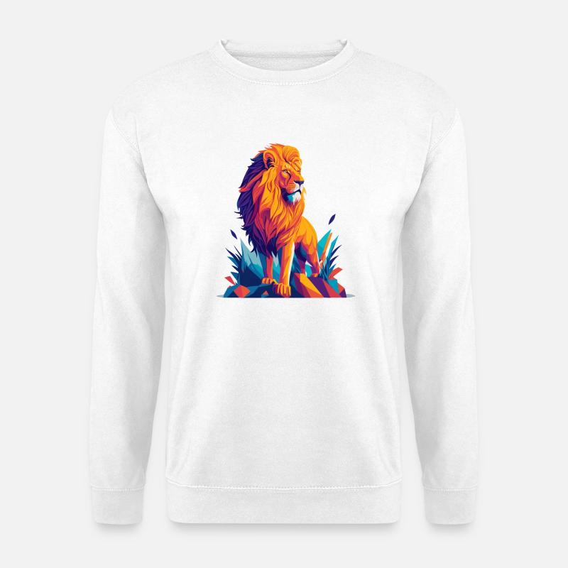 Polygon Löwe - Farbenfrohe Tier Illustration - Unisex Pullover - Weiß