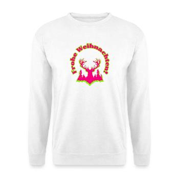 Frohe Weihnachten Hirsch im Wald neon pink grün - Unisex Pullover - Weiß - Vorne