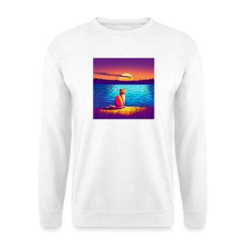 Katze geniesst den Sonnenuntergang - Unisex Pullover - Weiß - Vorne