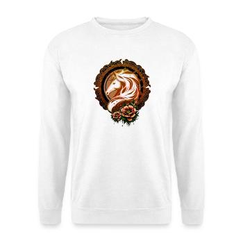 Der elegante Pferdekopf ist mit Blumen geschmückt. - Unisex Pullover - Weiß - Vorne