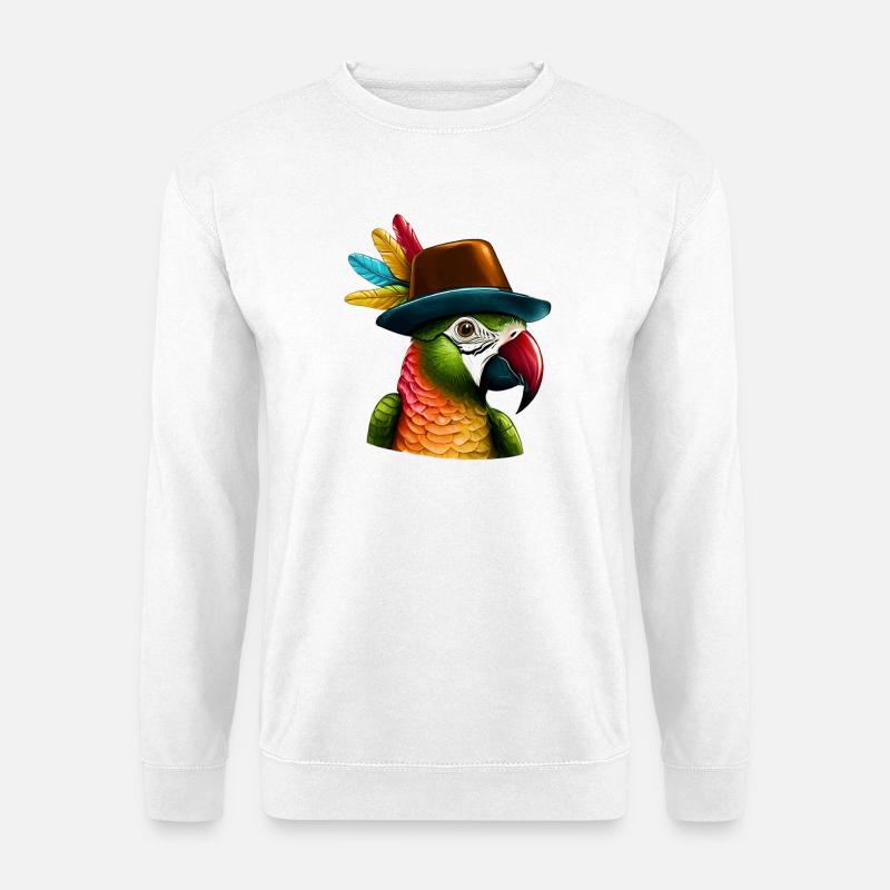Papagei mit Hut - Unisex Pullover - Weiß